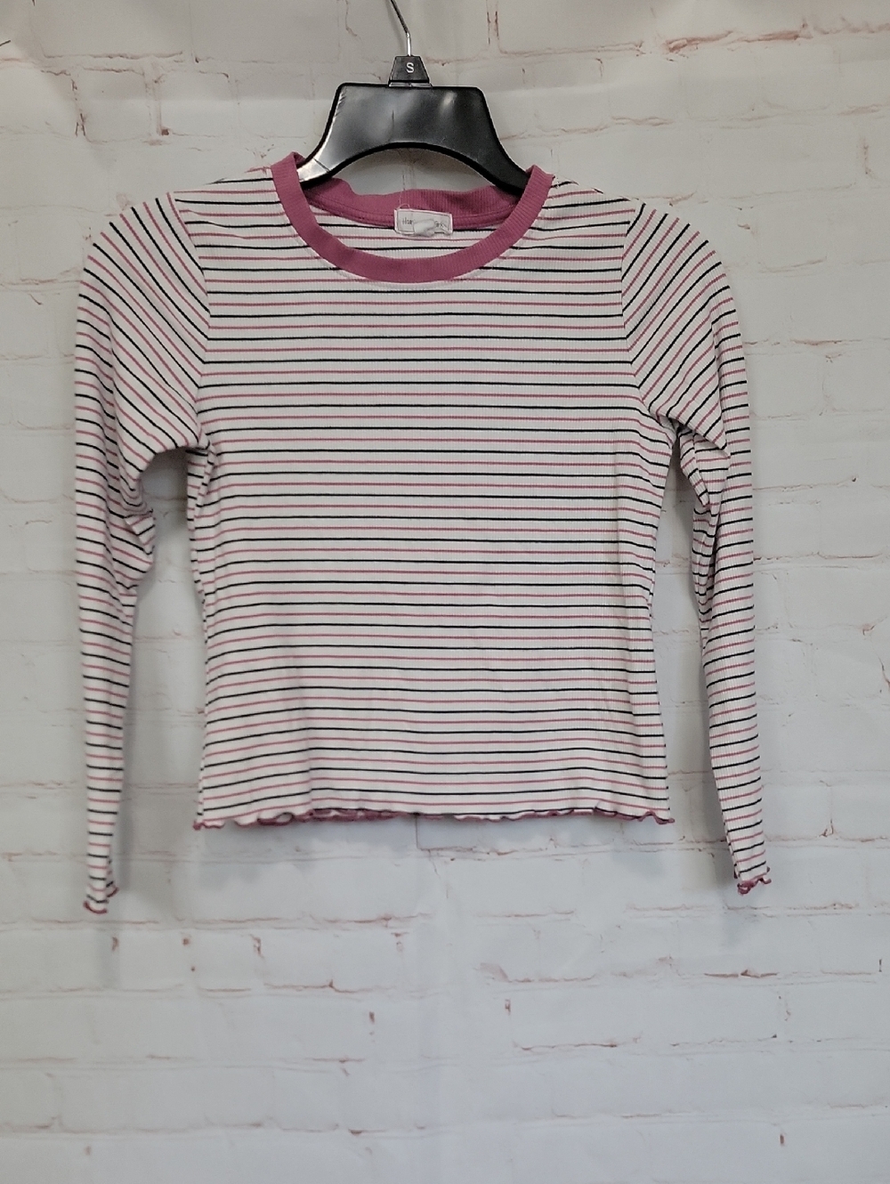 Heart & Hips Girls Pink and White Striped Ribbed Crop Top